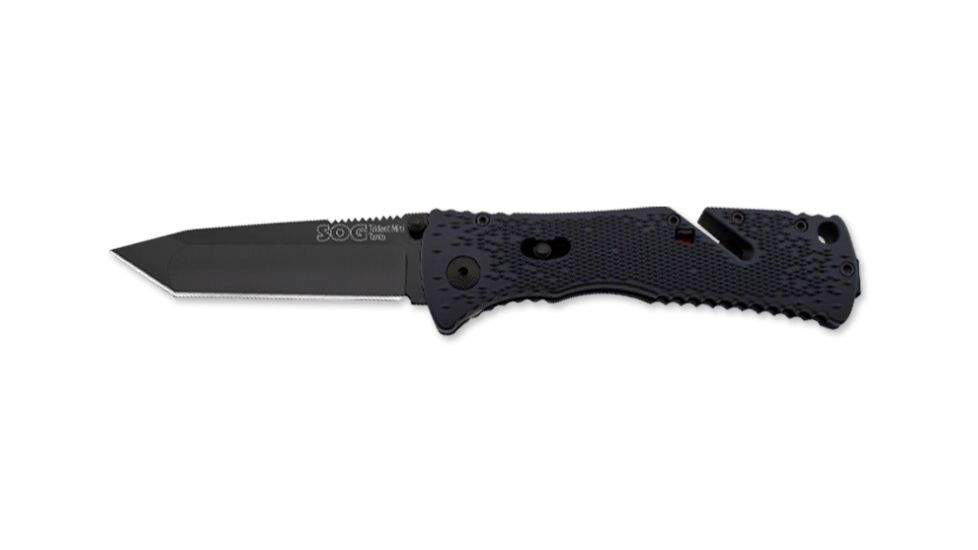 SOG Trident Mini Knife w/ SE Fold 3.15in. Steel Tanto Blade and GRN Handle, BLK Finish, Black TF27-CP