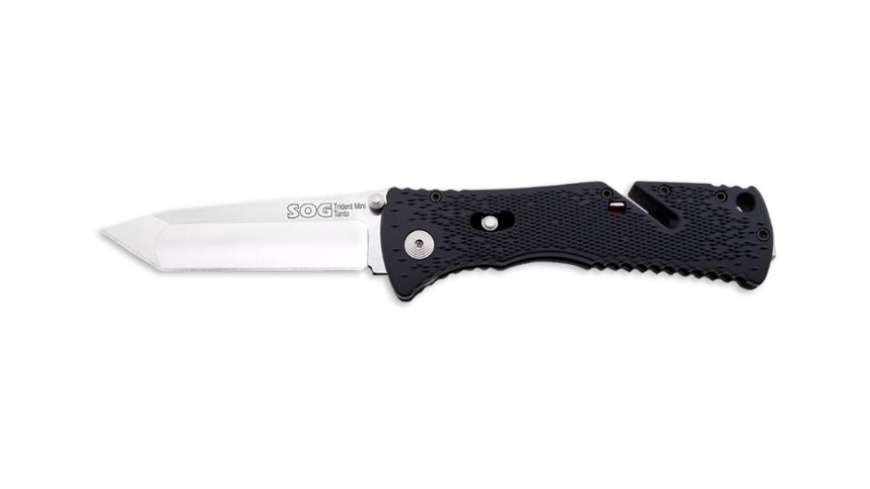 SOG Trident Mini Knife w/ SE Fold 3.15in. Steel Tanto Blade and GRN Handle, Satin Finish, Black TF26-CP