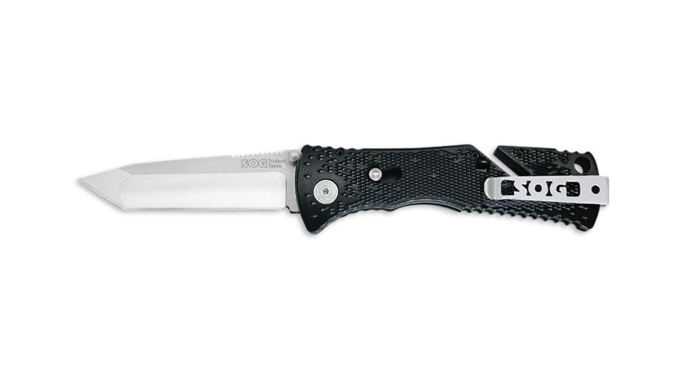 SOG Trident Tanto Knife w/ SE Fold, 3.75in. Steel Blade and GRN Grooved Handle, Satin Finish, TF6-CP