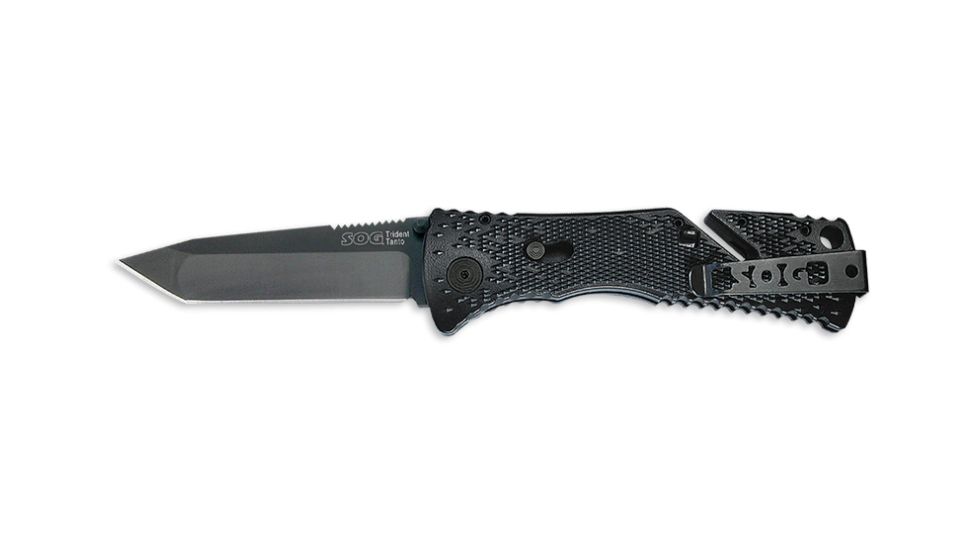 SOG Trident Tanto Knife w/ SE Fold, 3.75in. Steel Blade and Green Handle, Black TiNi Finish, TF7-CP
