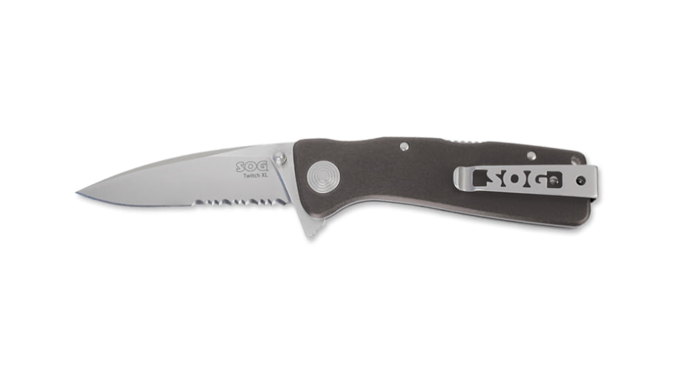 SOG Twitch XL Knife w/ PS Fold 3.25in. Steel Blade and Alum. Handle, Satin Finish, Graphite TWI920-CP