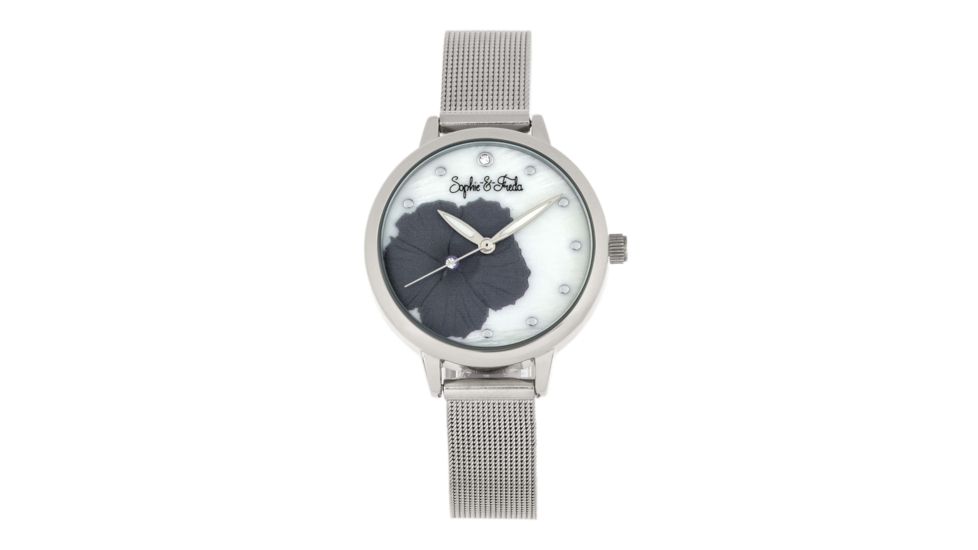 Sophie And Freda Raleigh Mother-Of-Pearl Bracelet Watch w/Swarovski Crystals, Grey, One Size, SAFSF5701