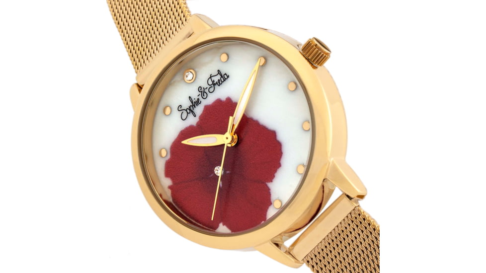 Sophie And Freda Raleigh Mother-Of-Pearl Bracelet Watch w/Swarovski Crystals, Red, One Size, SAFSF5703