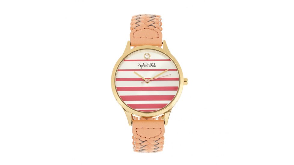 Sophie And Freda Sophie &amp; Freda Tucson Leather Band Watches w/ Swarovski Crystals - Women's, Gold/Coral, One Size, SAFSF4503