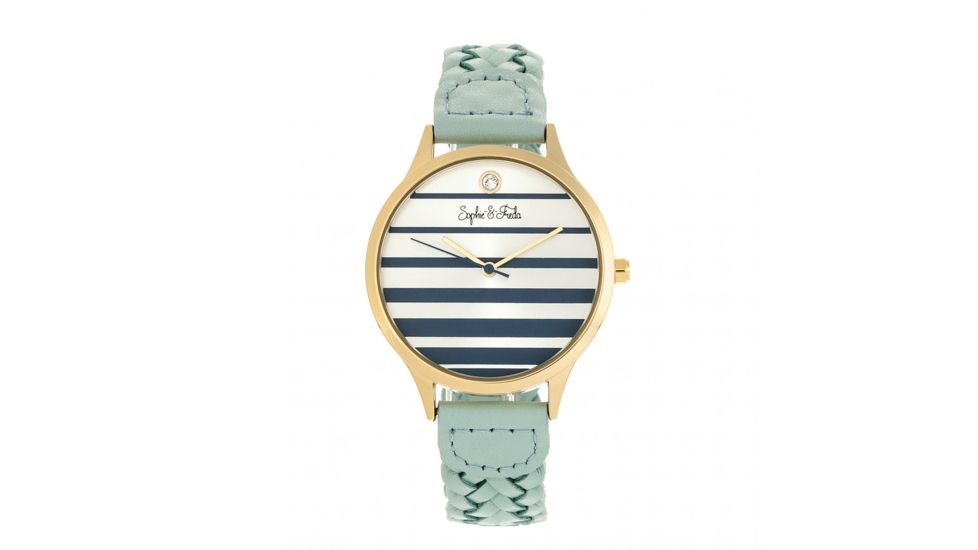 Sophie And Freda Tucson Leather-Band Watch w/ Swarovski Crystals, Gold/Light Blue, One Size, SAFSF4504