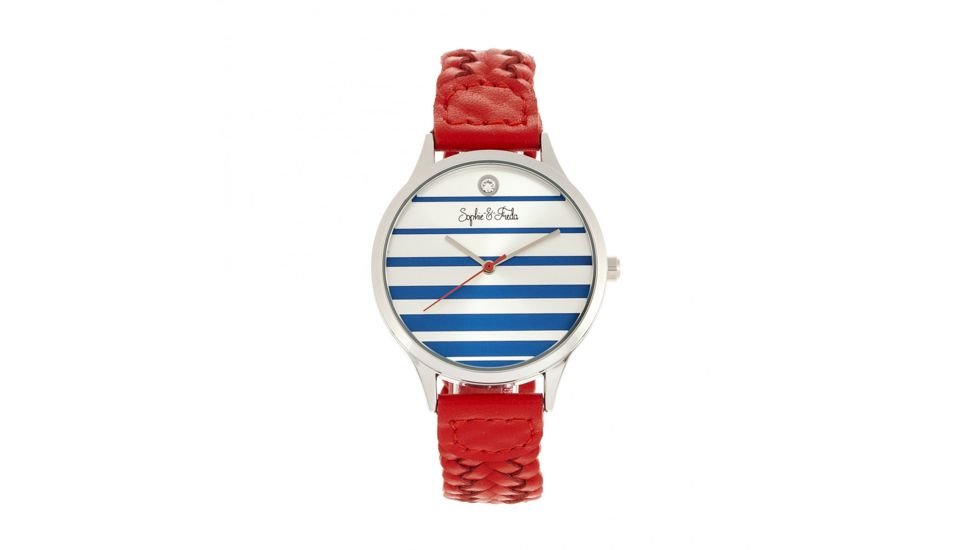 Sophie And Freda Tucson Leather-Band Watch w/ Swarovski Crystals, Silver/Red, One Size, SAFSF4501