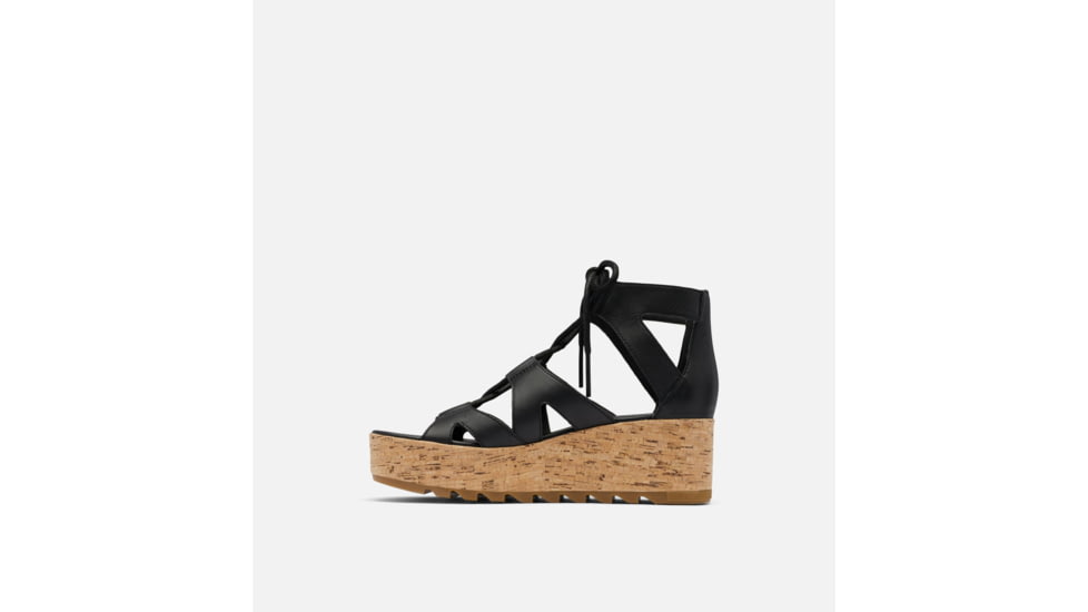 Sorel Cameron Flatform Lace Wedge Sandals Leather - Womens, Black/Gum 2, 9 US, 1981631-010-9
