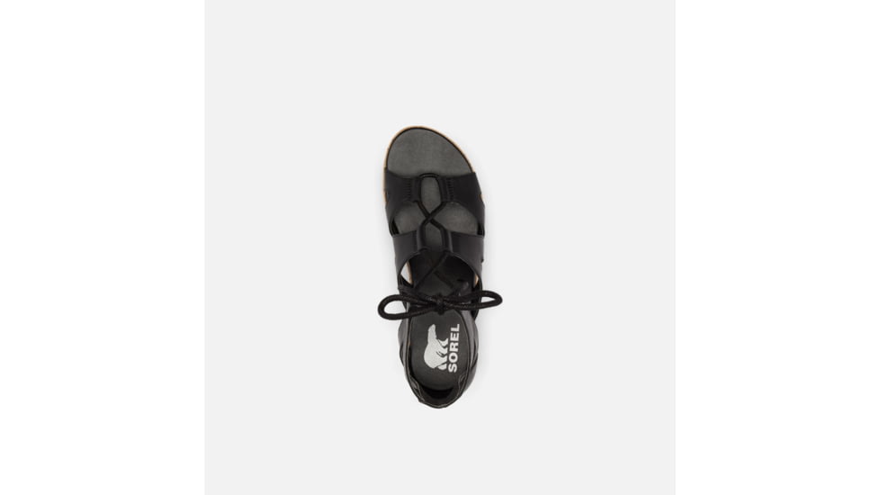 Sorel Cameron Flatform Lace Wedge Sandals Leather - Womens, Black/Gum 2, 9 US, 1981631-010-9