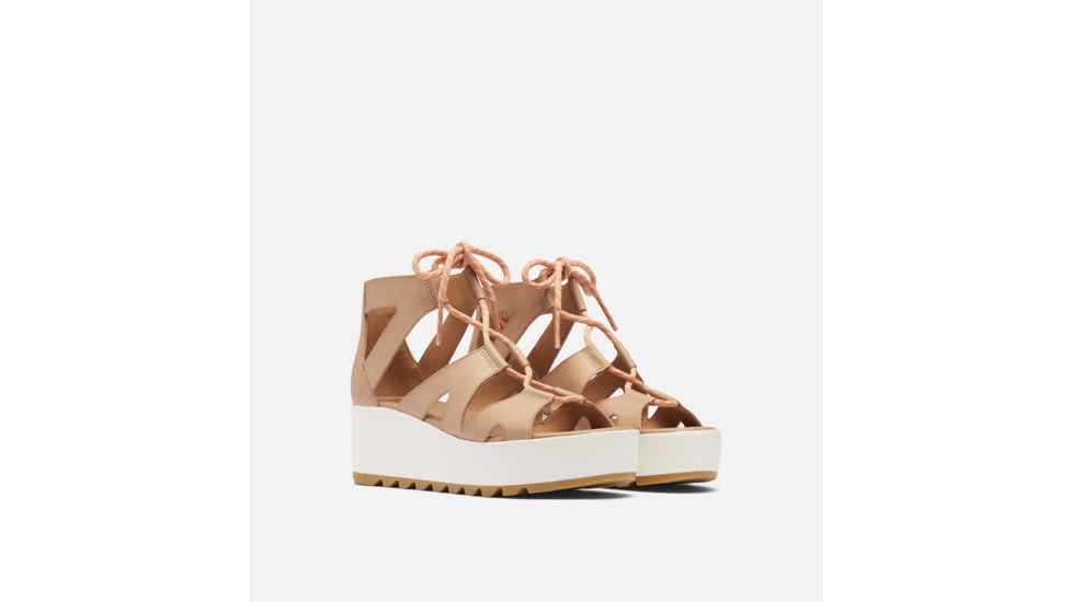 Sorel Cameron Flatform Lace Wedge Sandals Leather - Womens, Honest Beige/Gum 17, 9.5 US, 1999101-246-9.5