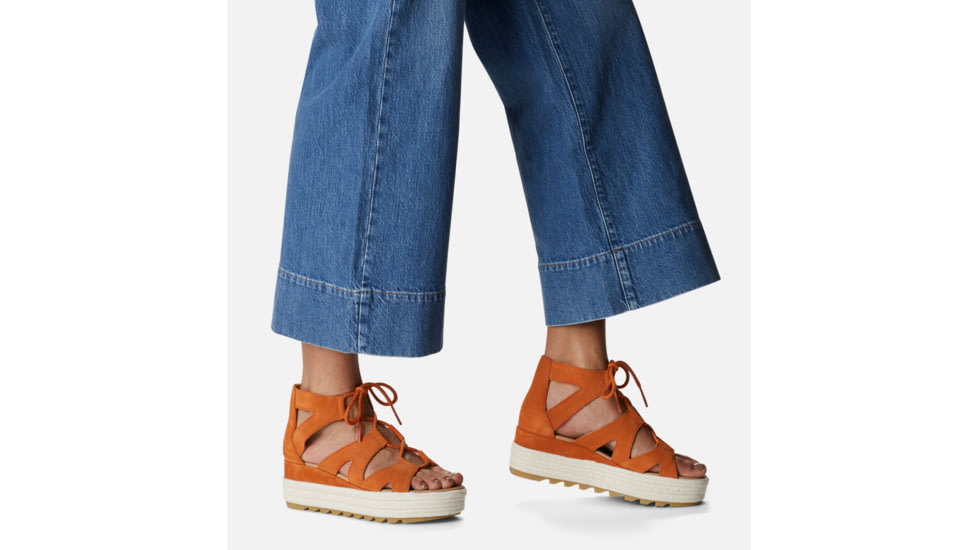 Sorel Cameron Flatform Lace Wedge Sandals Suede - Womens, Desert Sun/Gum 17, 8.5 US, 1999091-806-8.5