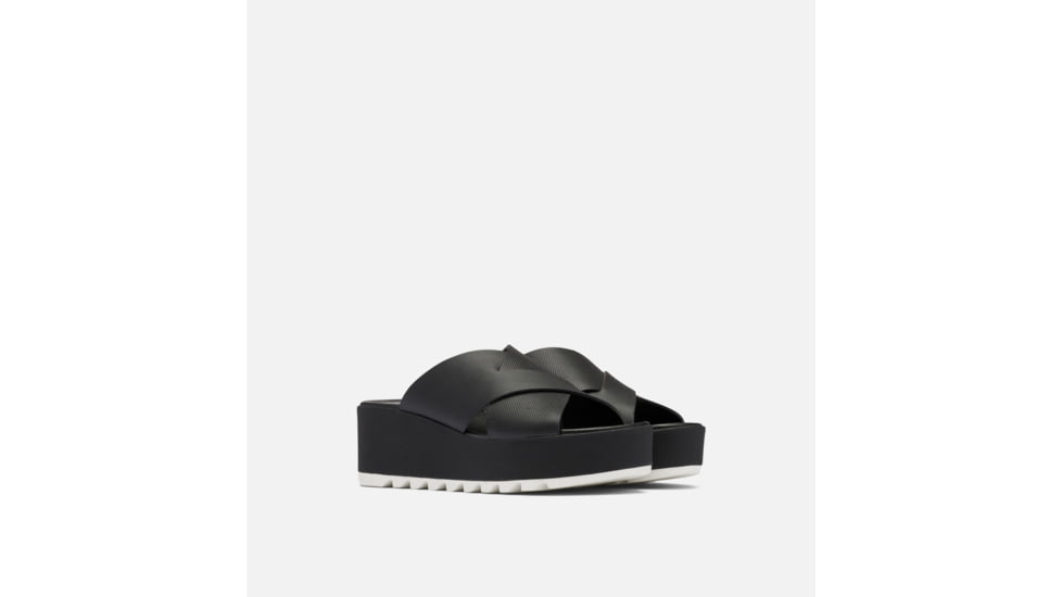 Sorel Cameron Flatform Mule Wedge Sandals Leather- Womens, Black/Sea Salt, 9 US, 1997951-010-9