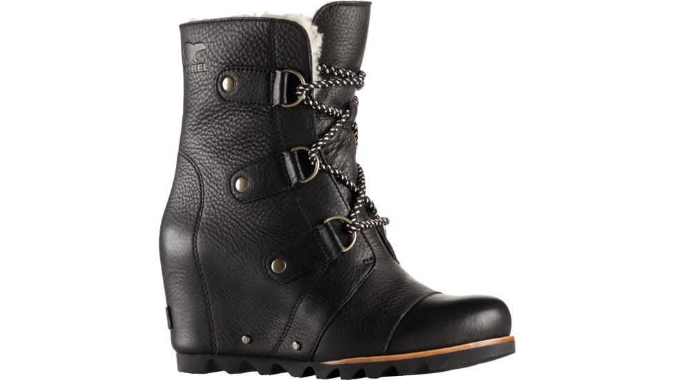 Sorel Joan Of Arctic Wedge Mid Shearling Casual Boot - Women's-Black/Ancient Fossil-Medium-11
