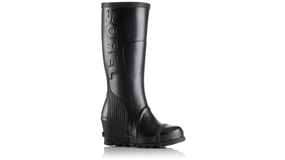 Sorel Joan Rain Wedge Tall Rubber Boot - Women's-Black/Sea Salt-Medium-6.5
