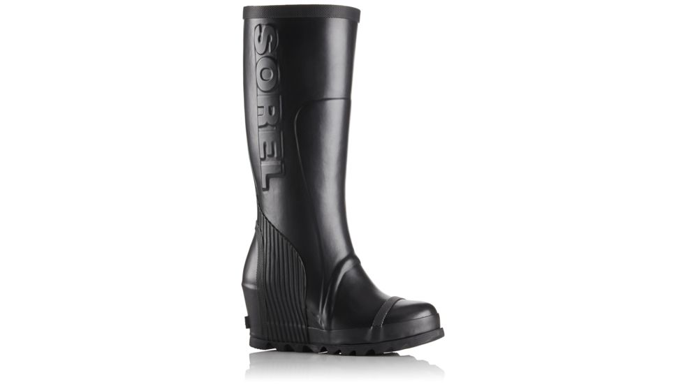 Sorel Joan Rain Wedge Tall Rubber Boot, Womens, Black/Sea Salt, 12 US, 1717581010-12