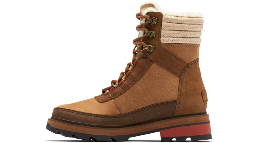 Sorel Lennox Lace Cozy STKD Waterproof Boot - Women's, Velvet Tan, Warp Red, 9.5, 2009271-242-9.5