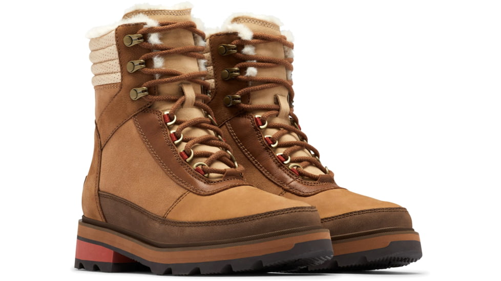 Sorel Lennox Lace Cozy STKD Waterproof Boot - Women's, Velvet Tan, Warp Red, 9.5, 2009271-242-9.5