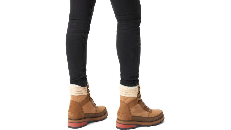 Sorel Lennox Lace Cozy STKD Waterproof Boot - Women's, Velvet Tan, Warp Red, 9.5, 2009271-242-9.5