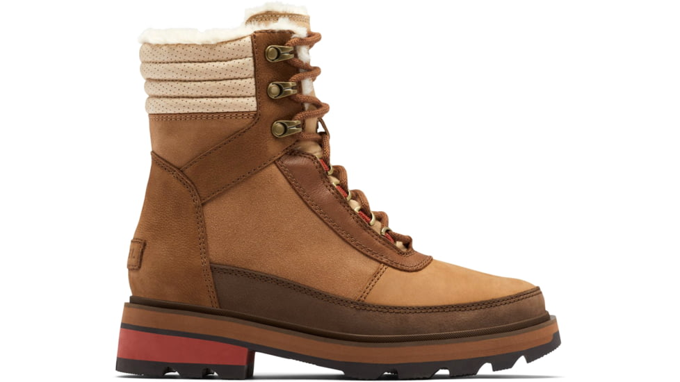 Sorel Lennox Lace Cozy STKD Waterproof Boot - Women's, Velvet Tan, Warp Red, 9.5, 2009271-242-9.5