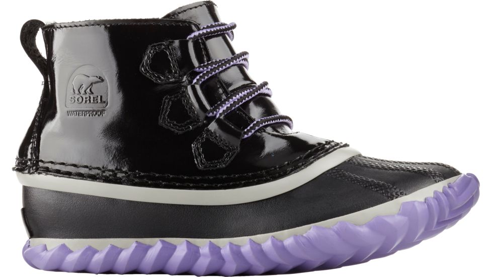 Sorel Out 'N About Lace Patent Leather Casual Boot - Youth-Black/Paisley Purple-1 Youth