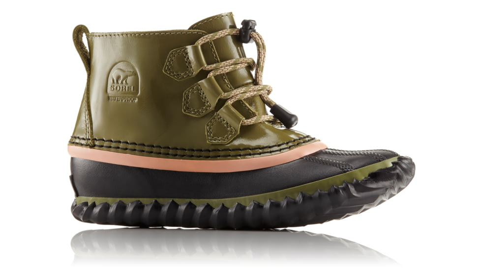 Sorel Out N About Lace Patent Leather Casual Boot, Youth, Olive Drab/Black, 4 US, 1758561389-4