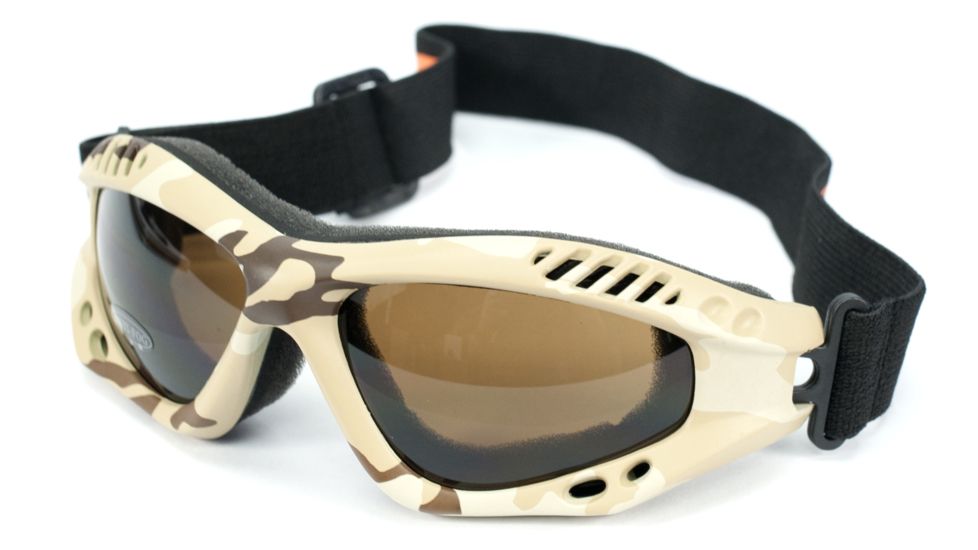 SOS Military / Desert Shield Goggles, Sand Camo Frame, Pc Anti Fog Brown 2.0mm Lens