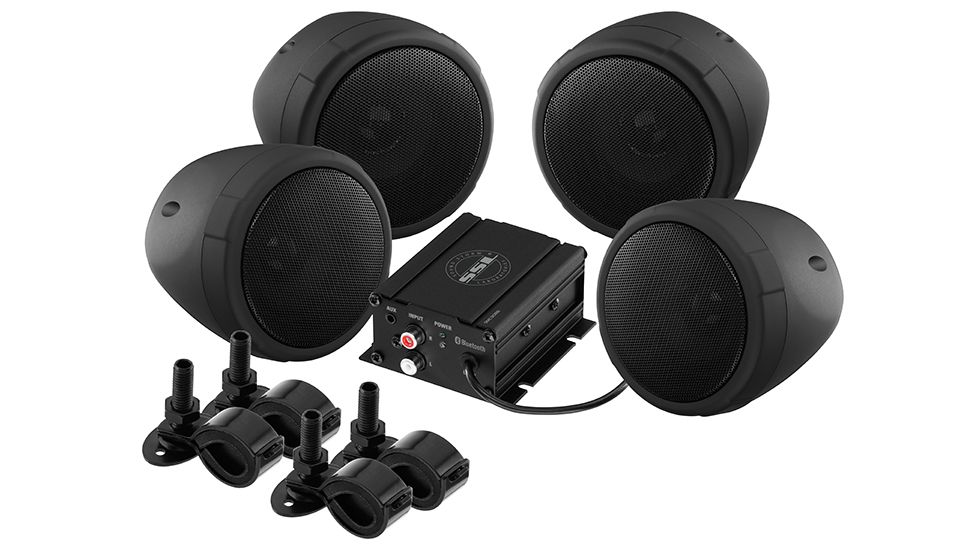Sound Storm Laboratories Motorcycle System 3in Speakers 1000W Max Bluetooth Aux Input, Black SMC90BB