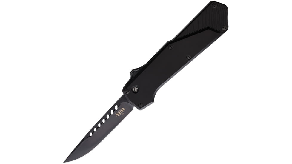 Southern Grind Auto Arachnid OTF Automatic Folding Knife, 3.25in, S35VN Stainless, Black Stonewash Finish, Black Anodized Aluminum Handle, SG12030120