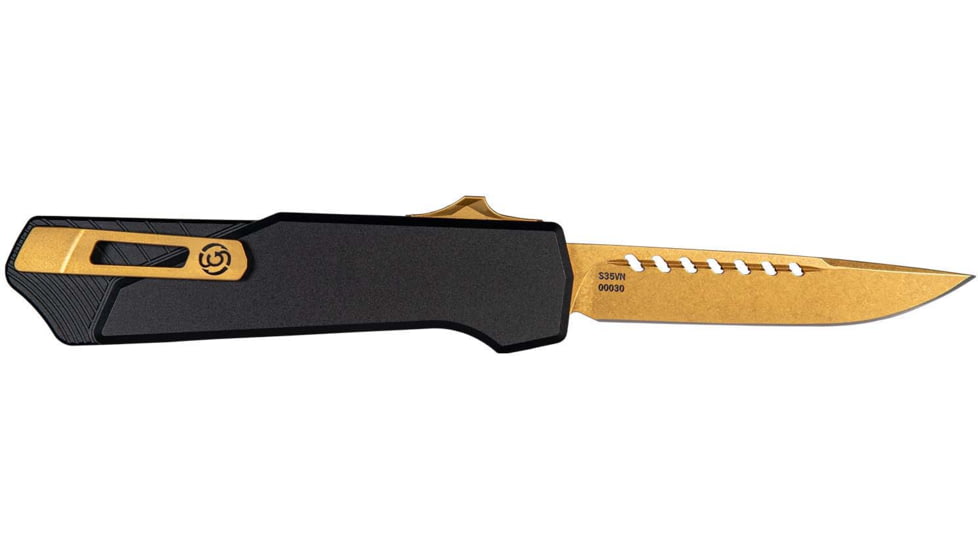 Southern Grind Arachnid Automatic Folding Knife, 3.2 in, S35VN Steel, Drop Point Plain Blade, Bronze, Black 7075-T6 Aluminum Handle, SG12031020