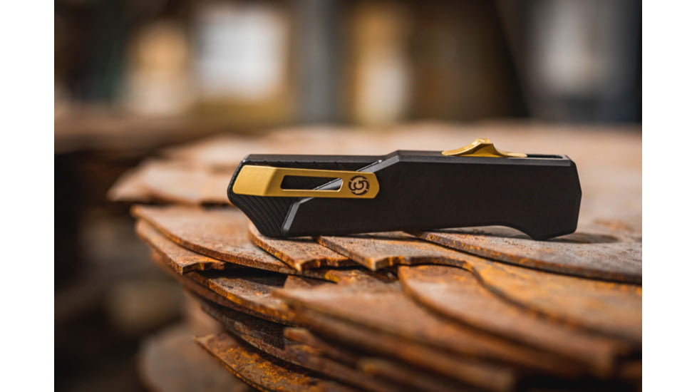 Southern Grind Arachnid Automatic Folding Knife, 3.2 in, S35VN Steel, Drop Point Plain Blade, Bronze, Black 7075-T6 Aluminum Handle, SG12031020