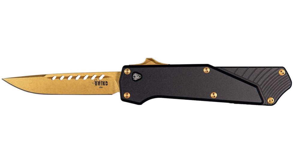 Southern Grind Arachnid Automatic Folding Knife, 3.2 in, S35VN Steel, Drop Point Plain Blade, Bronze, Black 7075-T6 Aluminum Handle, SG12031020