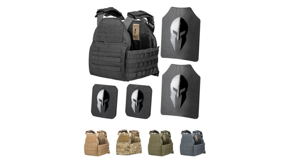 Spartan Armor Systems AR500 Omega Body Armor And 10x12 Sentinel Plate Carrier Package, Black, Coyote Brown, Multi Cam, SparTan Green, Wolf Gray