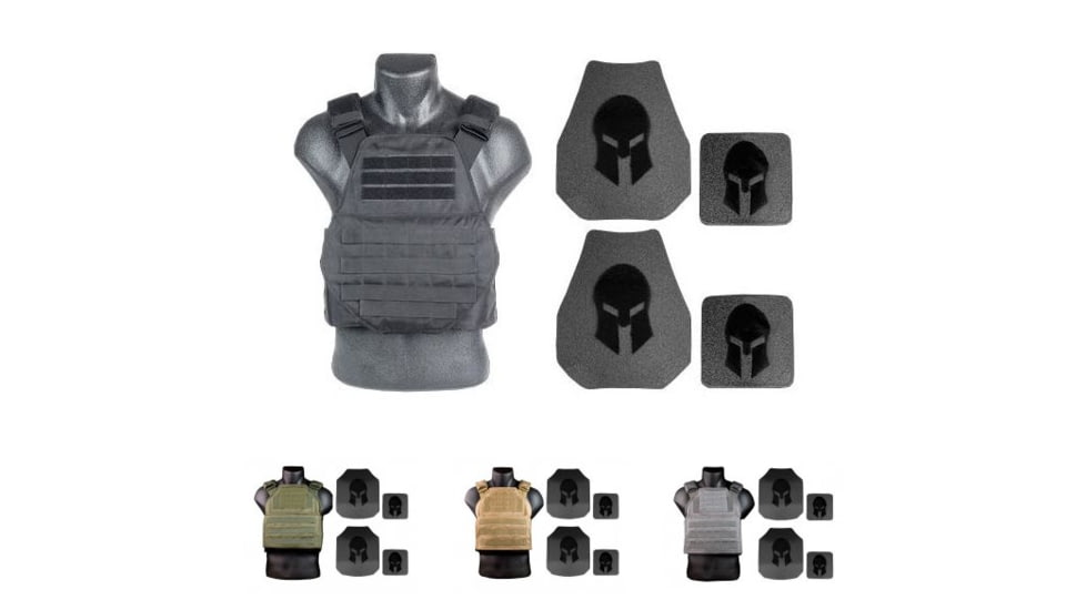 Spartan Armor Systems AR550 Body Armor and Plate Carrier Package, Black, OD Green, Tan, Wolf Gray