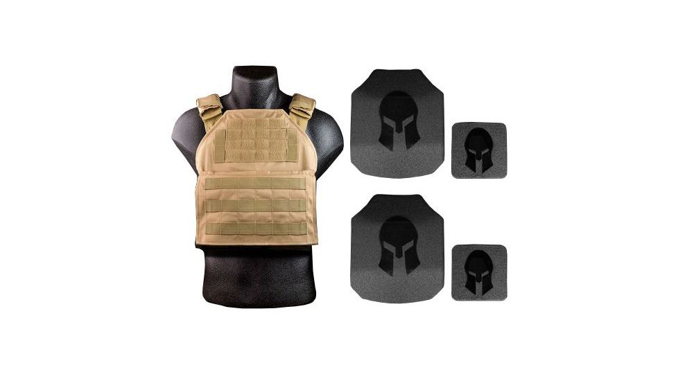 Spartan Armor Systems AR550 Body Armor And Shooters Cut Plate Carrier Package special, Tan, Medium-Extra Large, AR550PKG-SPC-CT-SPEC-KIT
