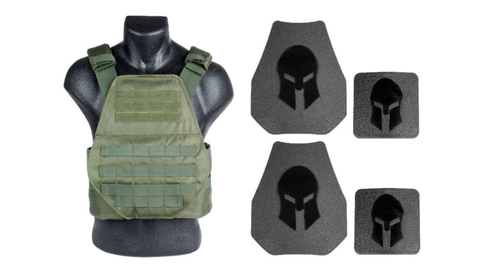 USED Spartan Armor Systems AR550 Body Armor And Swimmers Cut Plate Carrier Package special, OD Green, Medium-Extra Large, AR5-SPW-OD-SPEC-KIT, EDEMO1