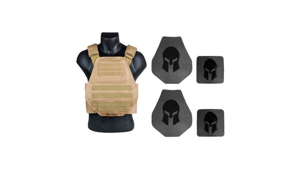 Spartan Armor Systems AR550 Body Armor And Swimmers Cut Plate Carrier Package special, Tan, Medium-Extra Large, AR5-SPW-CT-SPEC-K