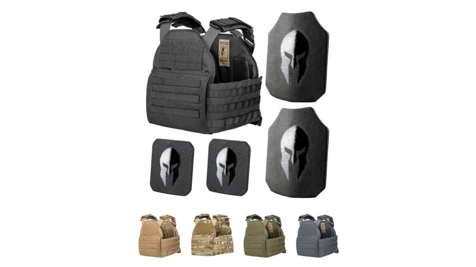 Spartan Armor Systems AR550 Omega Body Armor And 10x12 Sentinel Plate Carrier Package, Black, Coyote Brown, Multi Cam, SparTan Green, Wolf Gray