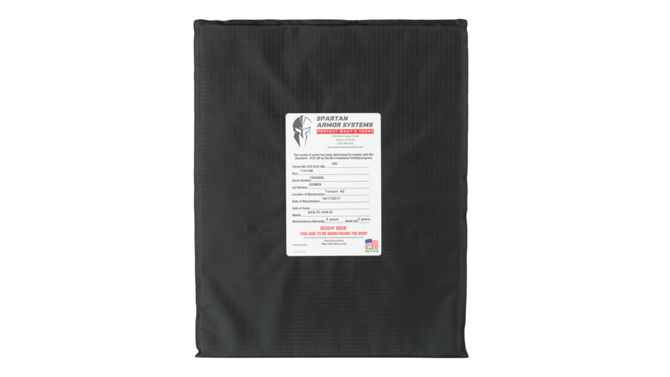Spartan Armor Systems Flex Fused Core IIIA Soft Backpack Armor, Single Plate, Black, 11x14, SAS-PLYIIIA-1114R-BLK
