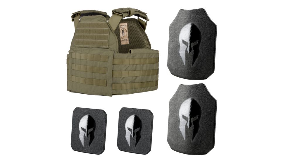 Spartan Armor Systems Spartan Armor/Sentinel Plate Carrier and AR550 Level III+ Body Armor Package, Spartan Green, Adjustable, SAS-PKG550-STNL-SG-KIT, SAS-PKG550-STNL-SG-KIT