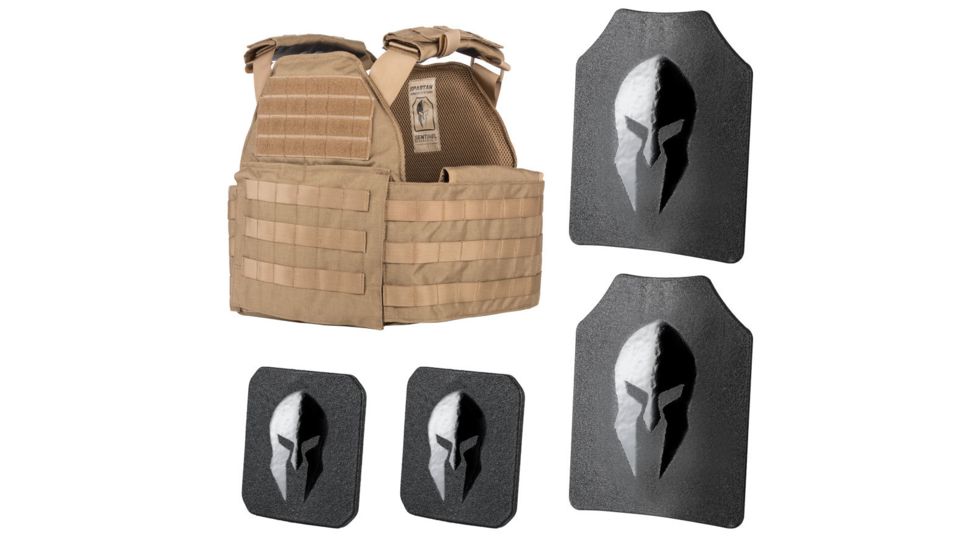 Spartan Armor Systems Spartan Omega AR500 Body Armor and Sentinel Plate Carrier Package, Coyote Brown, Adjustable, SAS-AR500PKG-STNL-CB-SPEC-KIT, SAS-AR500PKG-STNL-CB-SPEC-KIT