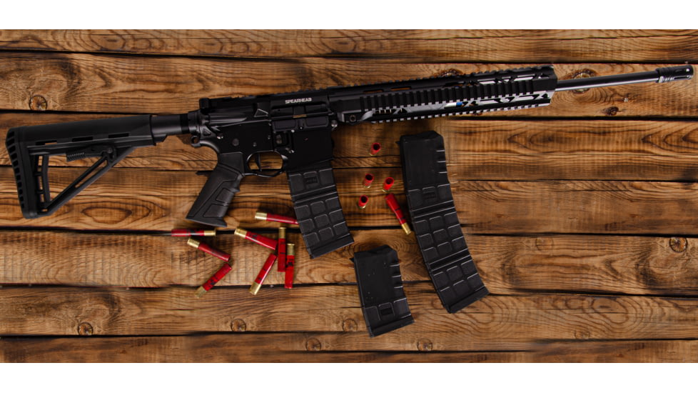 OpticsPlanet Exclusive Spearhead Complete Upper Receiver, Model S, .410 Bore, AR-15, 19 inch Barrel, Quad Rail Handguard, Anodized Finish, Black, 1001