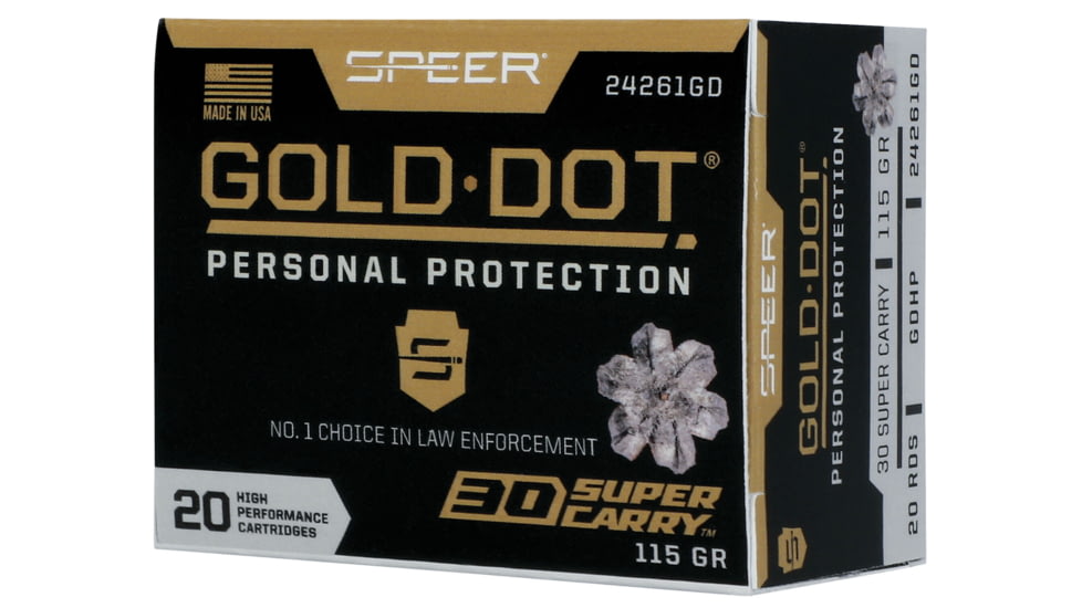 Speer 30 Super Carry 115 Grain GDHP Nickle Plated Brass Centerfire Pistol Ammo, 20 Rounds, 24261GD