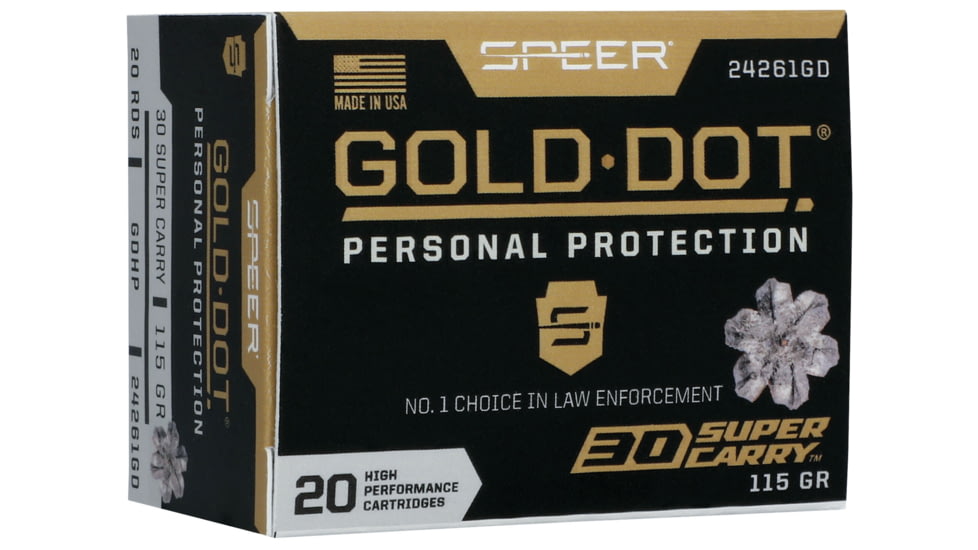 Speer 30 Super Carry 115 Grain GDHP Nickle Plated Brass Centerfire Pistol Ammo, 20 Rounds, 24261GD