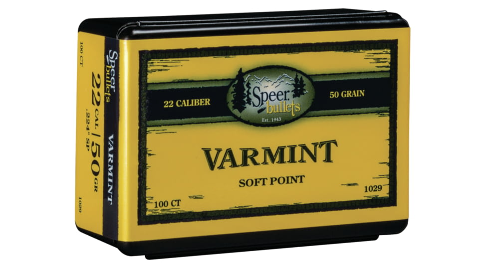 Speer Varmint .224 Rifle Bullet, 50 Grain, Jacketed Soft Point, 100 Bullets, 1029