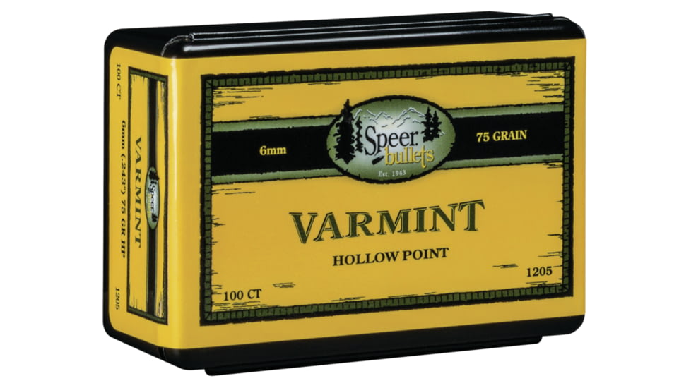 Speer Varmint .243 Rifle Bullet, 75 Grain, Jacketed Hollow Point, 100 Bullets, 1205