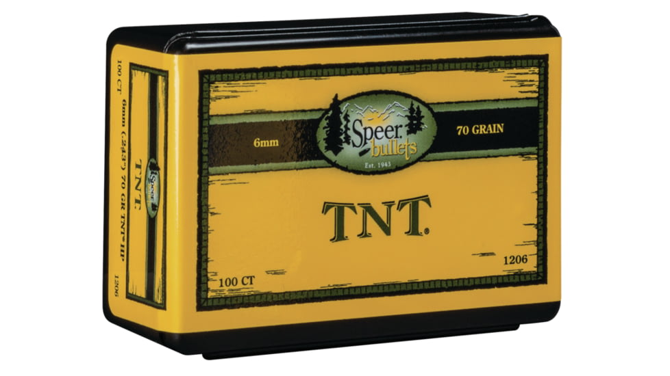 Speer Bullets 1206 TNT 6mm .243 70 GR Jacketed Hollow Point JHP 100 Box