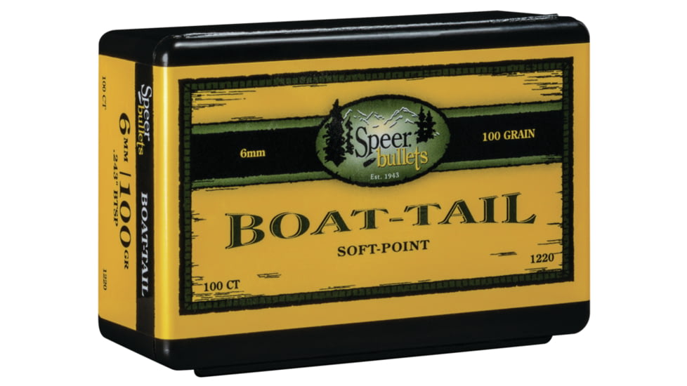 Speer .243 Rifle Bullet, 100 Grain, Jacketed Soft Point Boat-Tail, 100 Bullets, 1220
