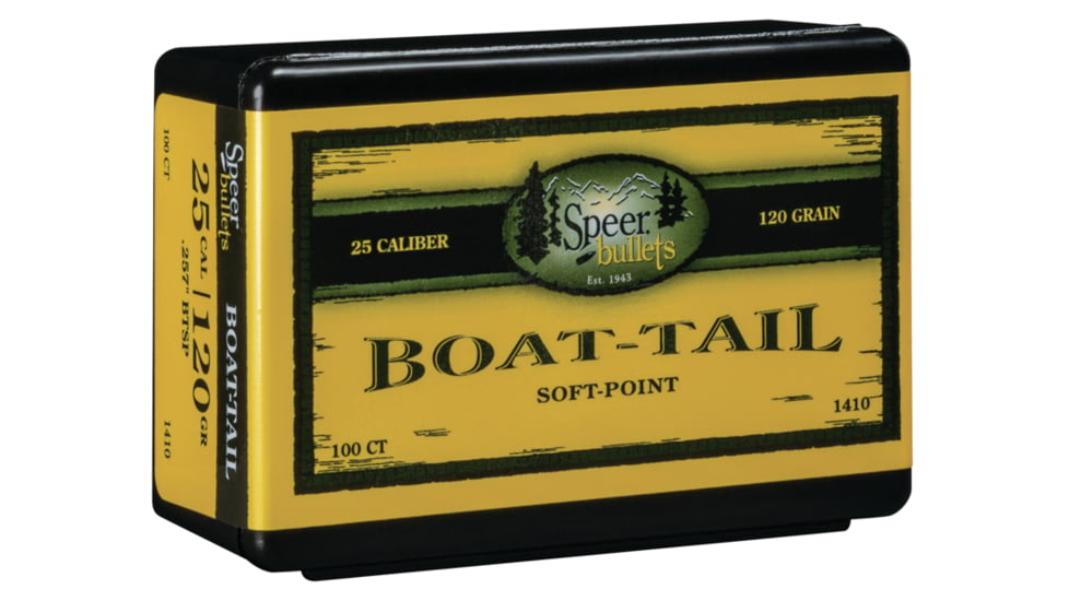 Speer Bullets 1410 Boat-Tail 25 Caliber .257 120 GR Jacketed Soft Point Boat T