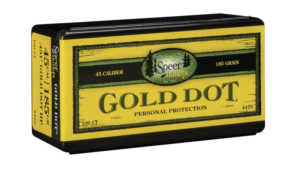 Speer Bullets 4470 Gold Dot Personal Protection 45 Caliber .451 185 GR Hollow Po
