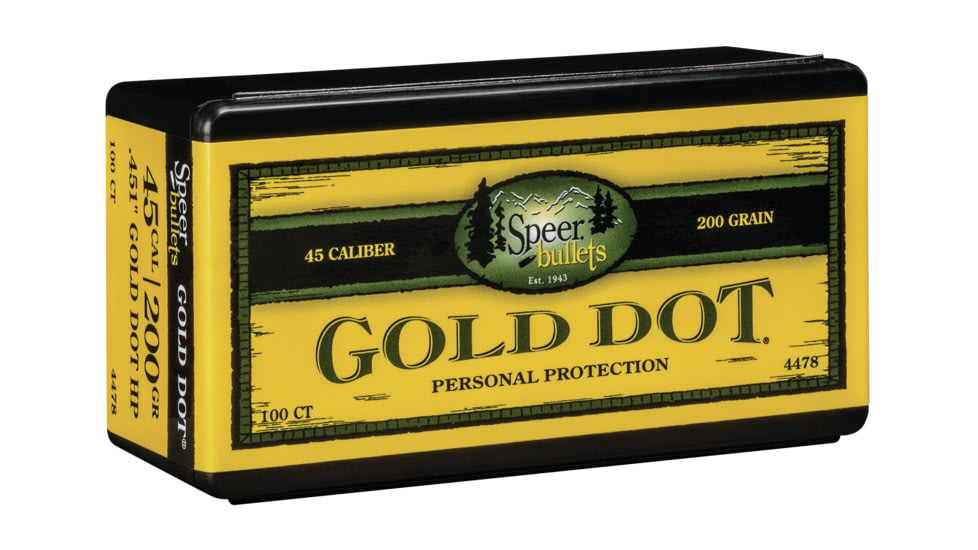 Speer Bullets 4478 Gold Dot Personal Protection 45 Caliber .451 200 GR Hollow Po