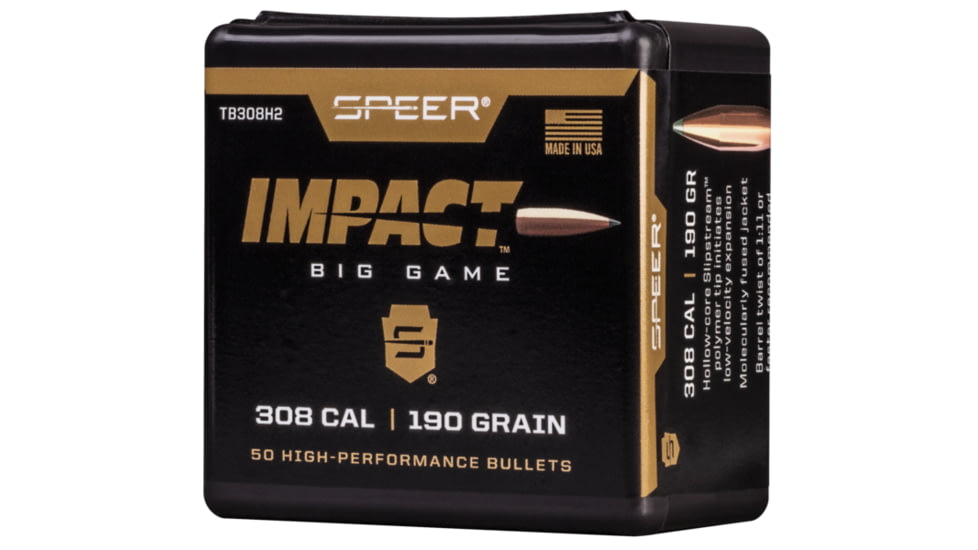 Speer Bullets TB308H2 Impact 30 Caliber .308 190 GR Slipstream Polymer Tip 50 B